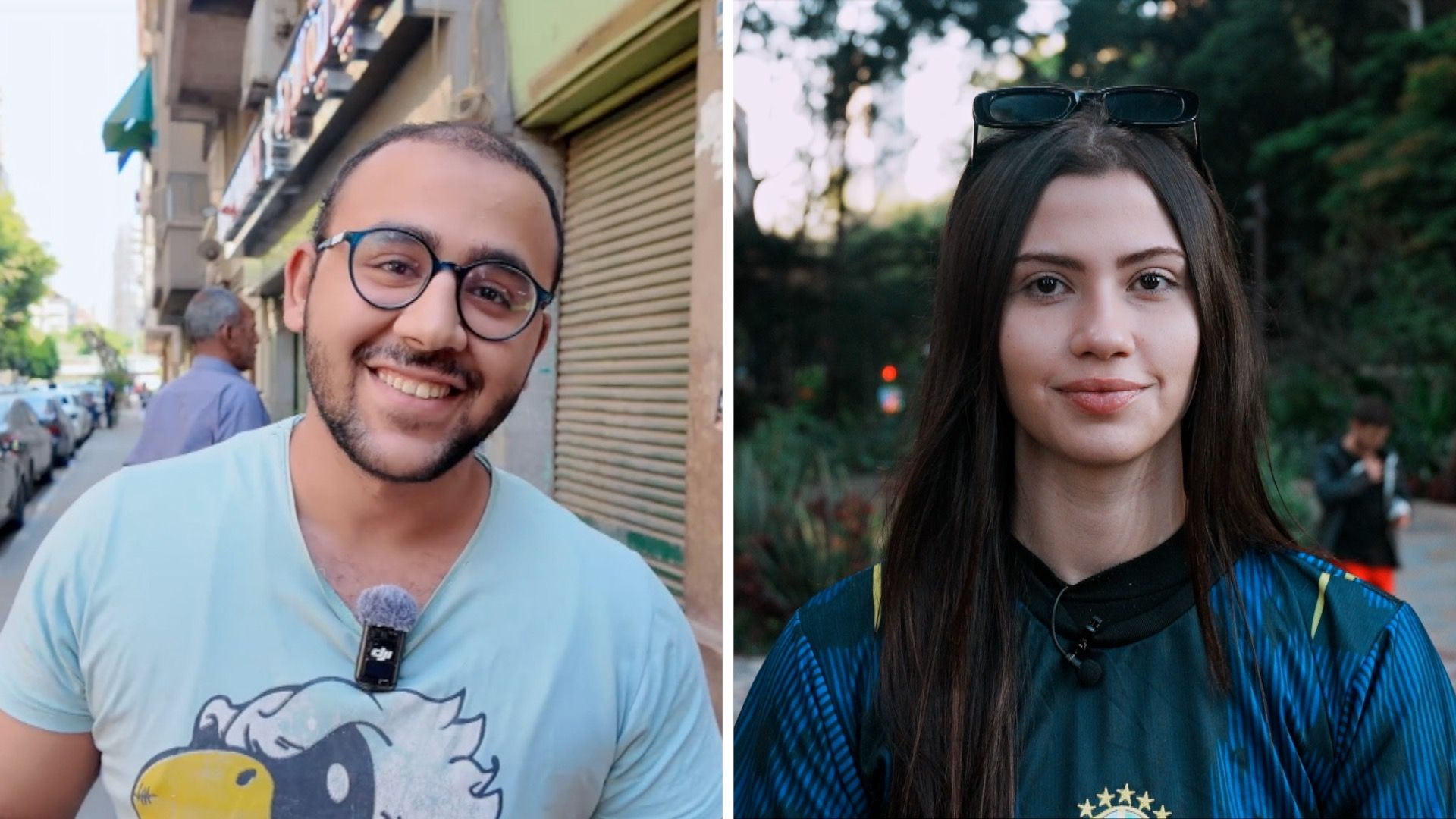 Side-by-side of two of the people interviewed for the video
